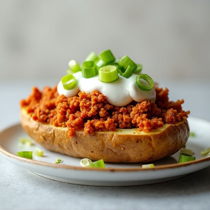 Loaded Crispy Baked Potato with Lean Ground Turkey and Creamy Greek Yogurt