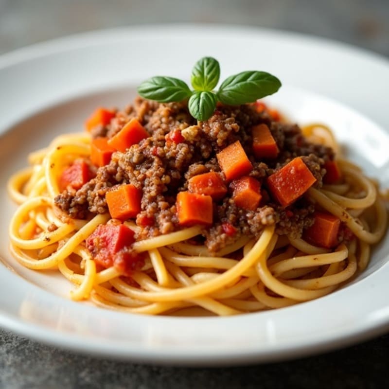 Lean Beef Bolognese with Whole Wheat Spaghetti and Fresh Vegetables