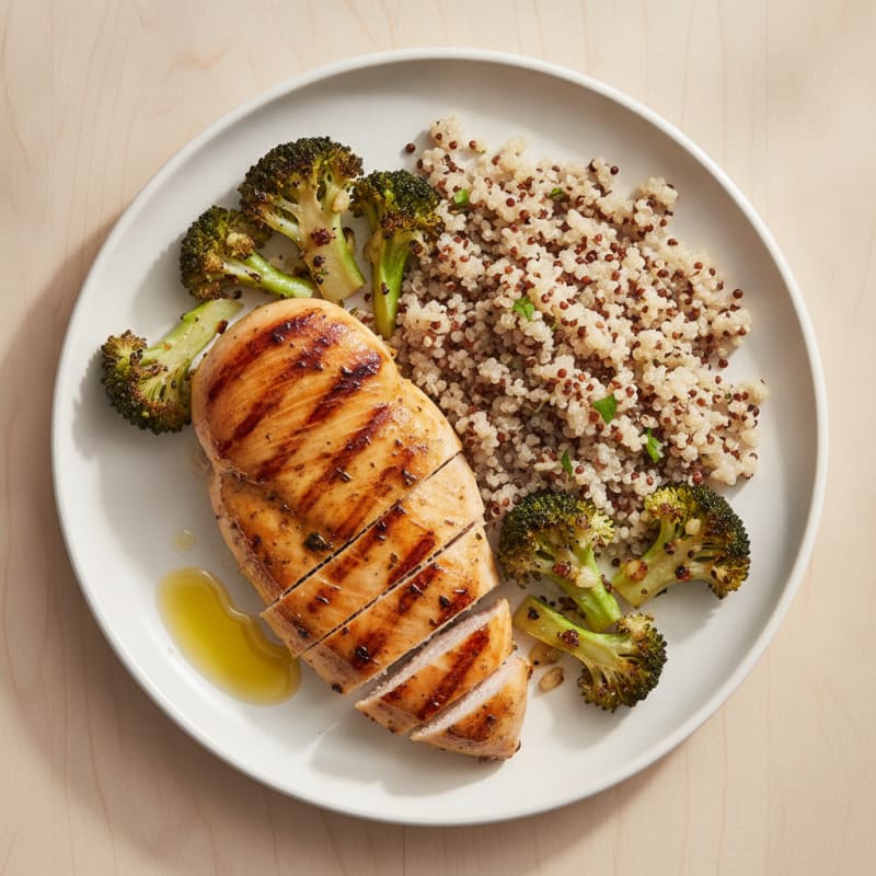 Grilled Chicken Breast with Quinoa and Roasted Broccoli