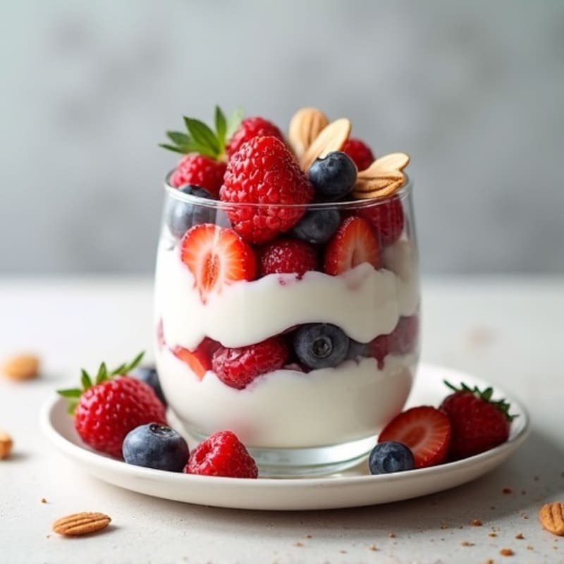 Greek Yogurt Protein Parfait with Mixed Berries and Almonds
