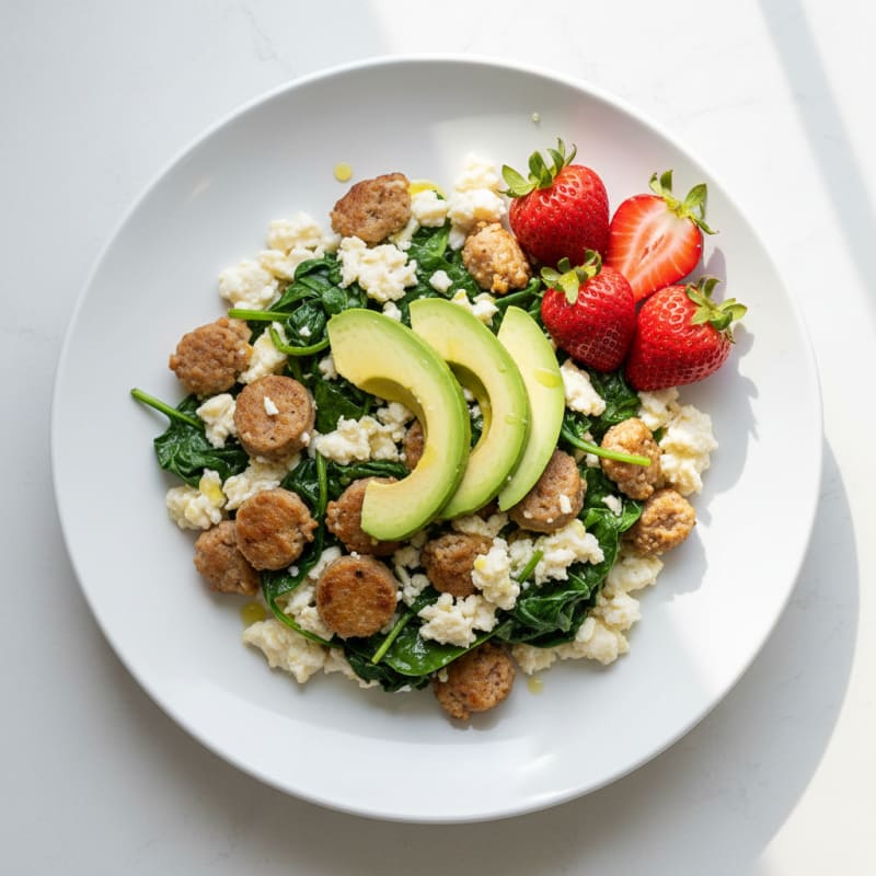 Egg White Scramble with Turkey Sausage and Spinach