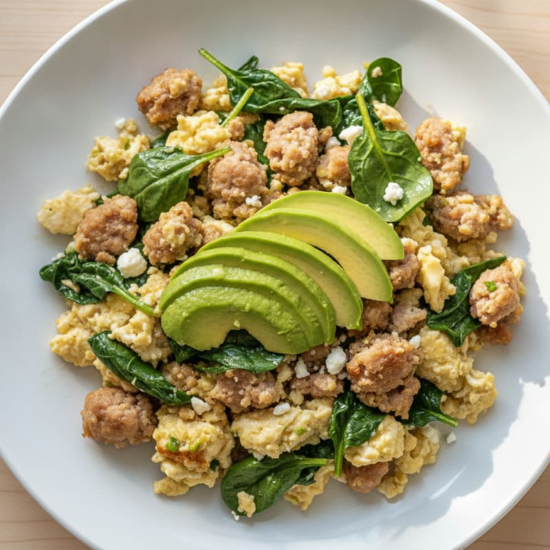 Egg White and Turkey Sausage Scramble with Spinach