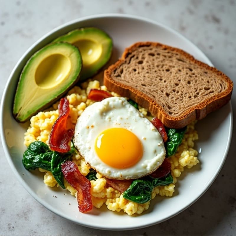 Cottage Cheese Scramble with Spinach and Turkey Bacon