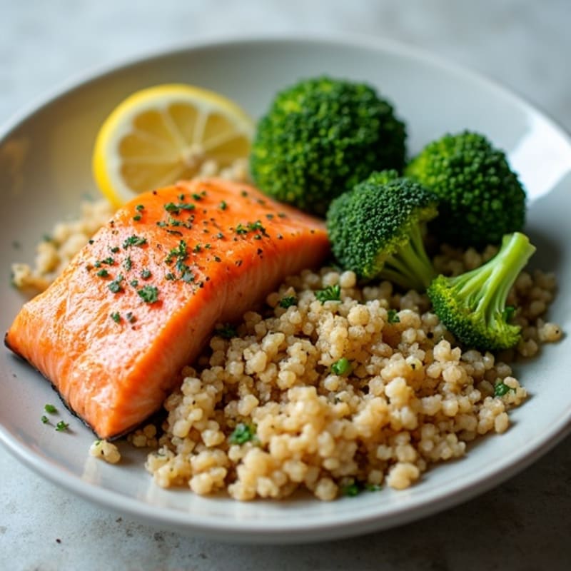 Seared Salmon with Roasted Broccoli and Quinoa