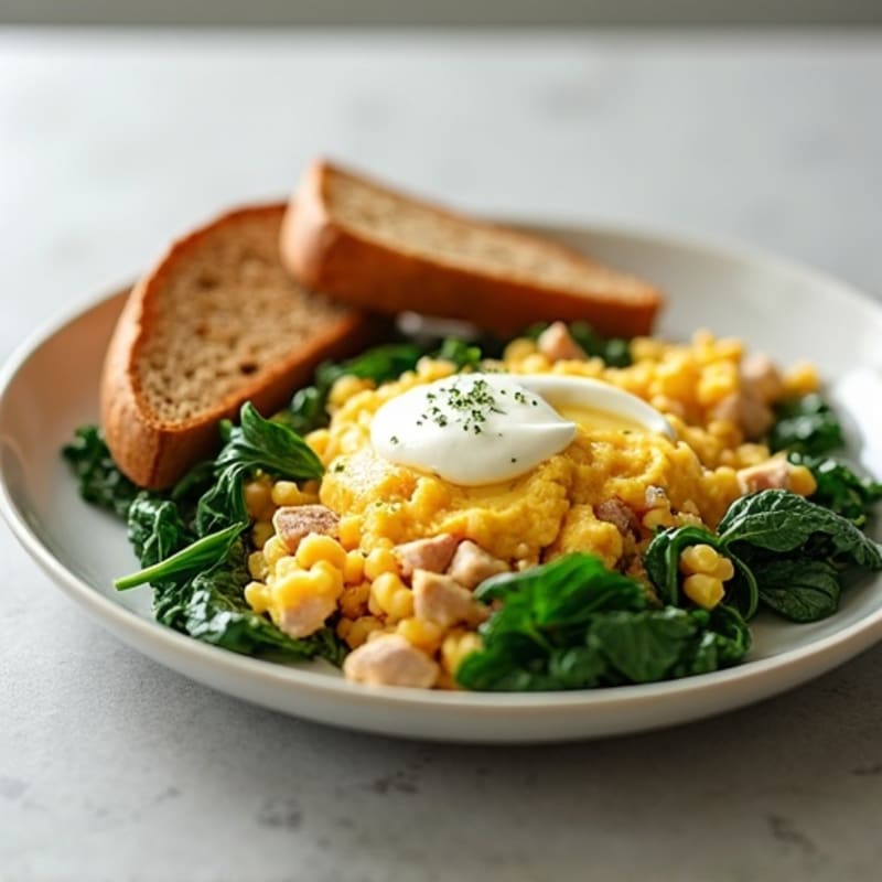 Egg White and Turkey Spinach Scramble with Cottage Cheese