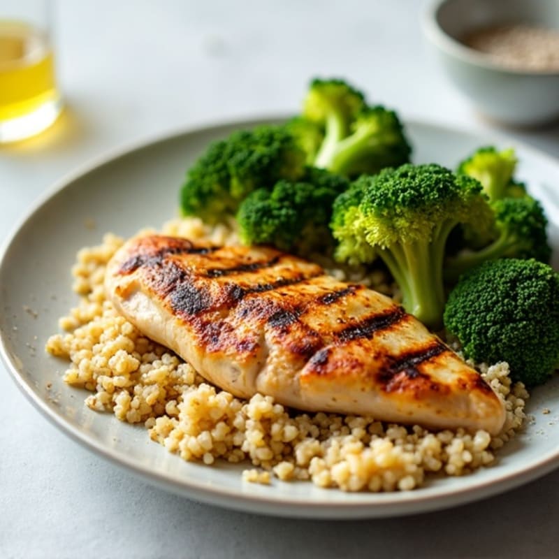Grilled Chicken Breast with Quinoa and Roasted Broccoli