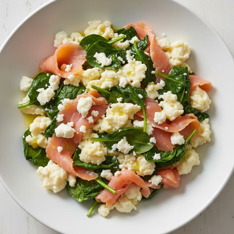 Egg White and Smoked Salmon Scramble with Baby Spinach