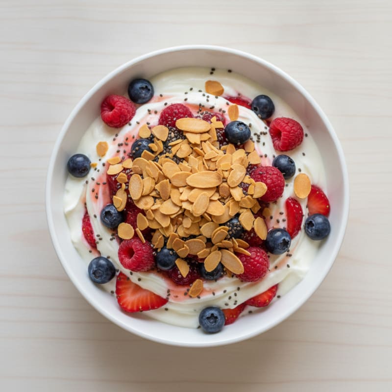 Greek Yogurt Protein Parfait with Mixed Berries and Almonds