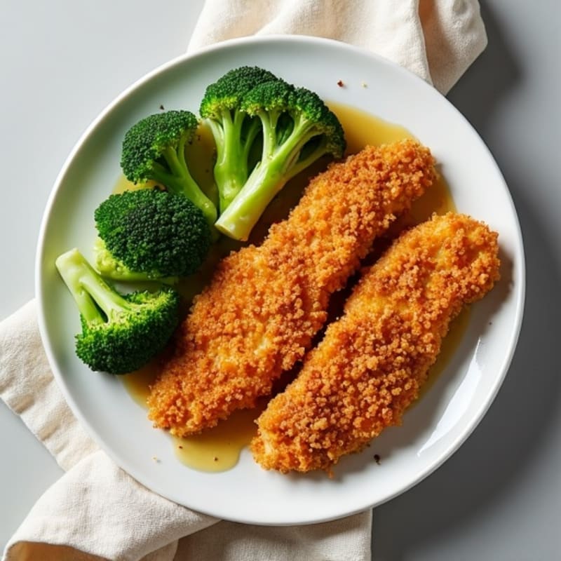 Healthy Crispy Oven-Baked Chicken Strips with Roasted Broccoli