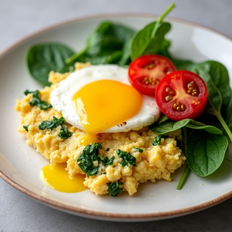 Cottage Cheese Egg Scramble with Fresh Spinach and Tomatoes