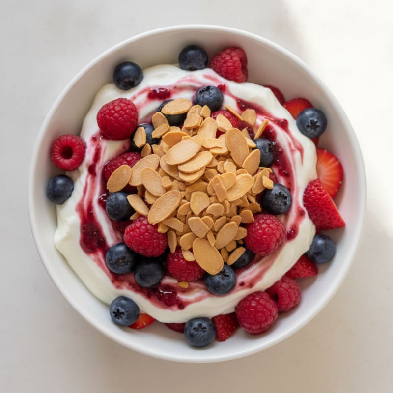 Greek Yogurt Protein Parfait with Mixed Berries and Almonds