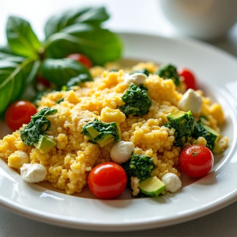 Egg White Spinach Scramble with Cottage Cheese and Cherry Tomatoes