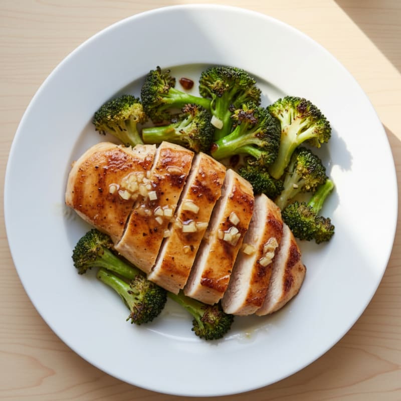 Seared Lemon-Garlic Chicken Breast with Roasted Broccoli