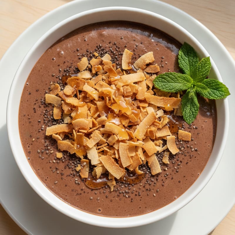 Silky Chocolate Protein Pudding with Toasted Coconut