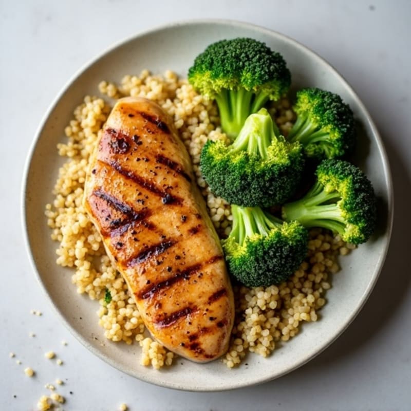 Grilled Chicken Breast with Quinoa and Roasted Broccoli