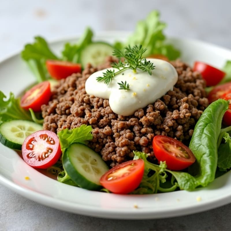 Lean Ground Beef Salad with Creamy Dill Pickle Dressing