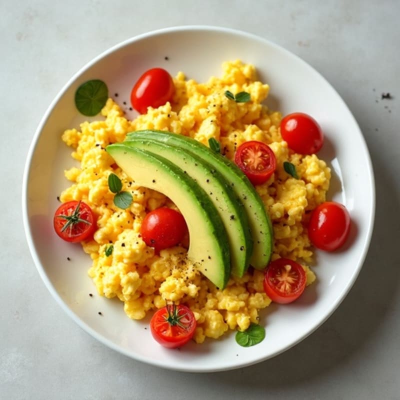 Creamy Scrambled Eggs with Avocado and Burst Tomatoes