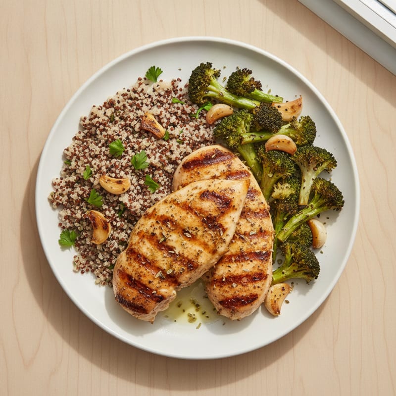 Grilled Chicken Breast with Quinoa and Roasted Broccoli