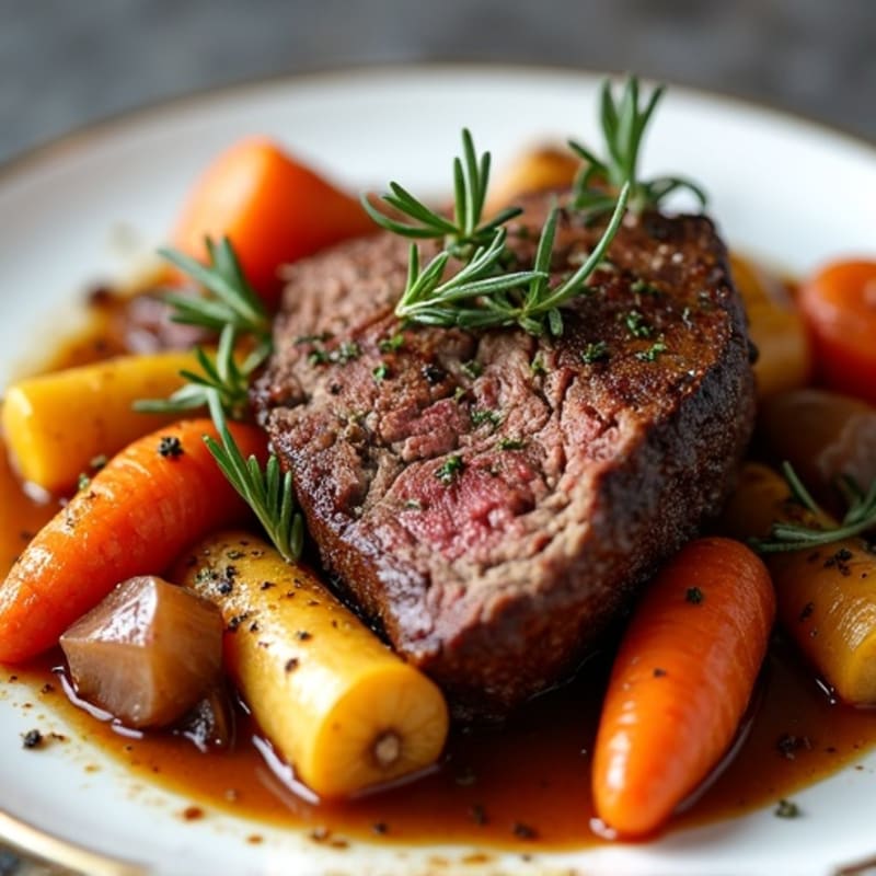 Herb-Crusted Tender Pot Roast with Root Vegetables