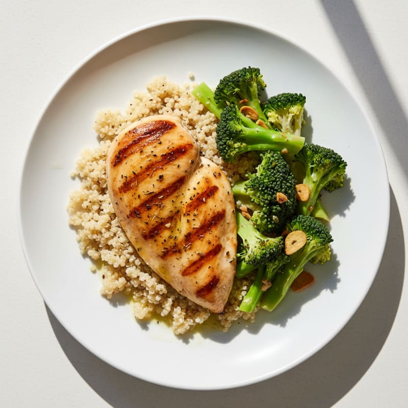 Grilled Chicken Breast with Steamed Broccoli and Quinoa