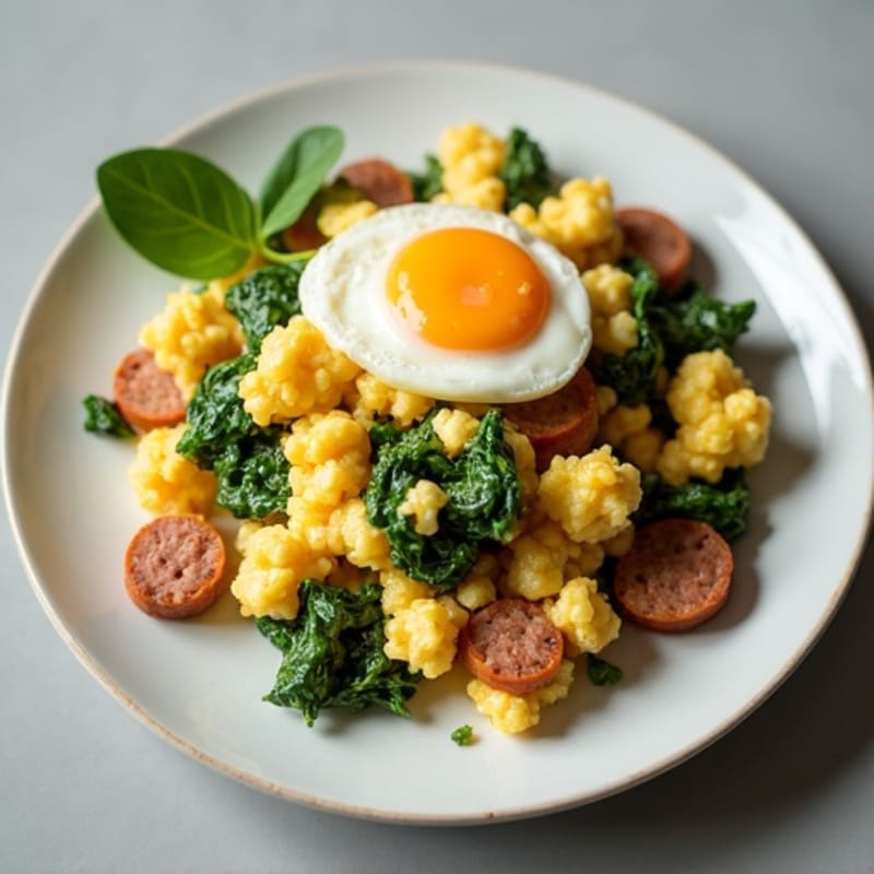 Cottage Cheese Scramble with Turkey Sausage and Spinach
