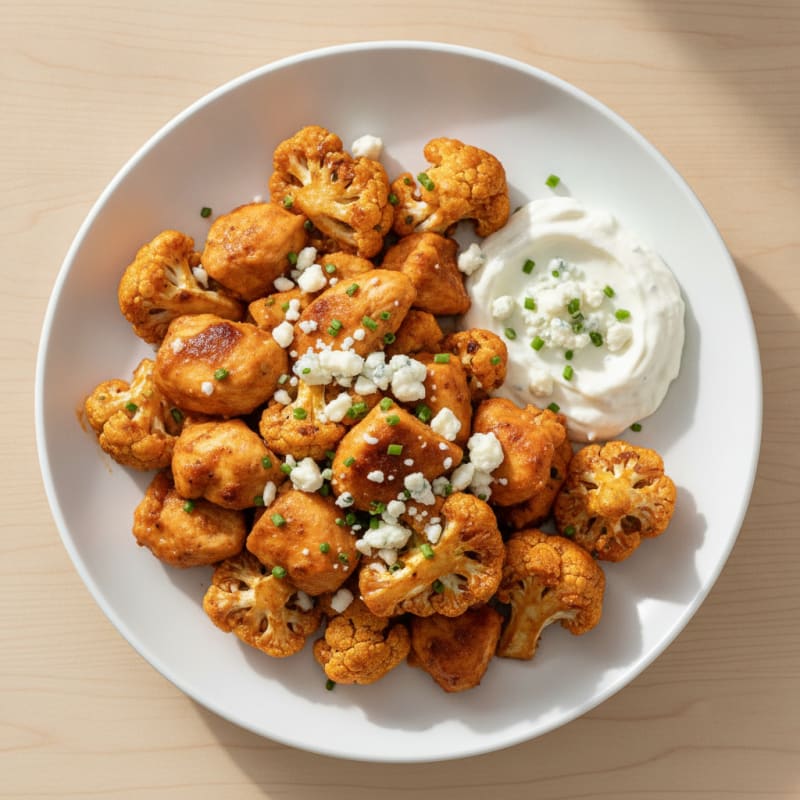 Buffalo Cauliflower and Chicken Bites