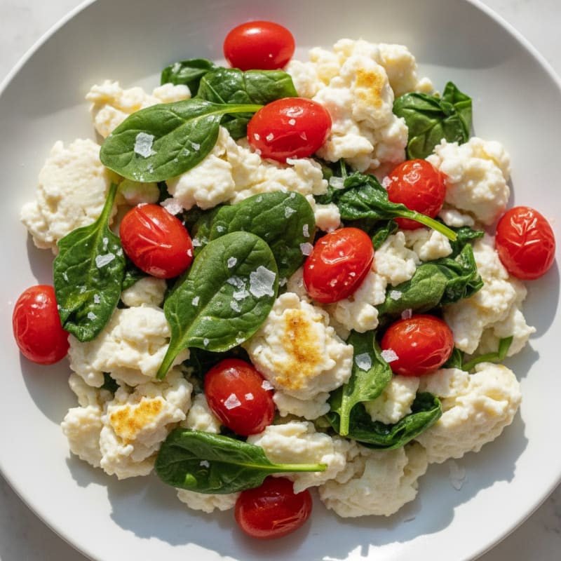 Egg White Spinach Scramble with Cherry Tomatoes