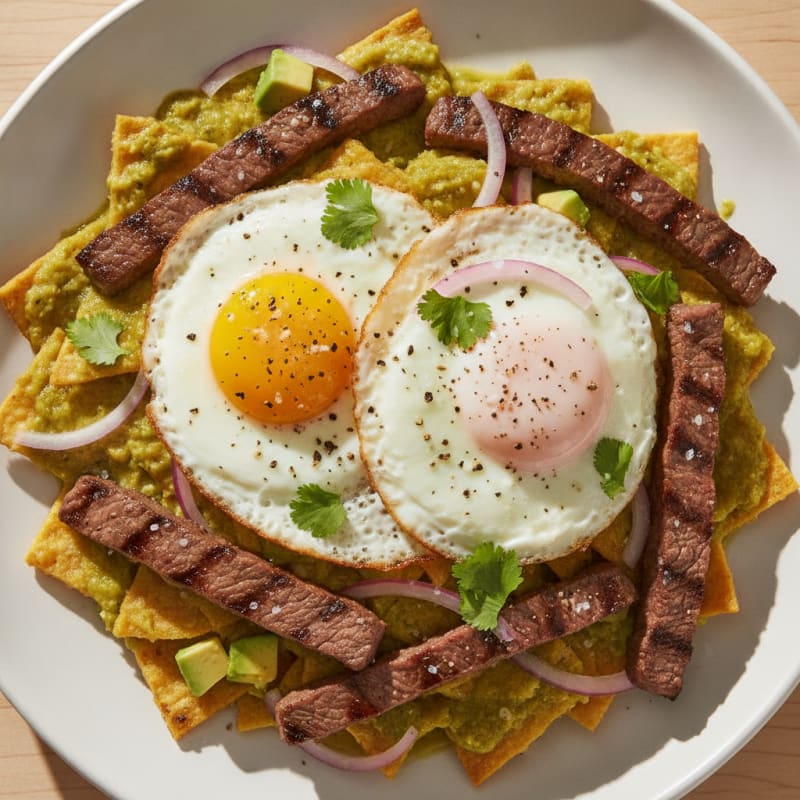 Skirt Steak Chilaquiles with Fried Eggs