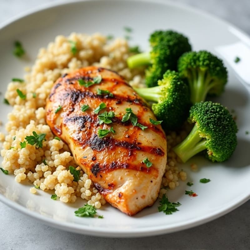 Grilled Chicken Breast with Quinoa and Roasted Broccoli