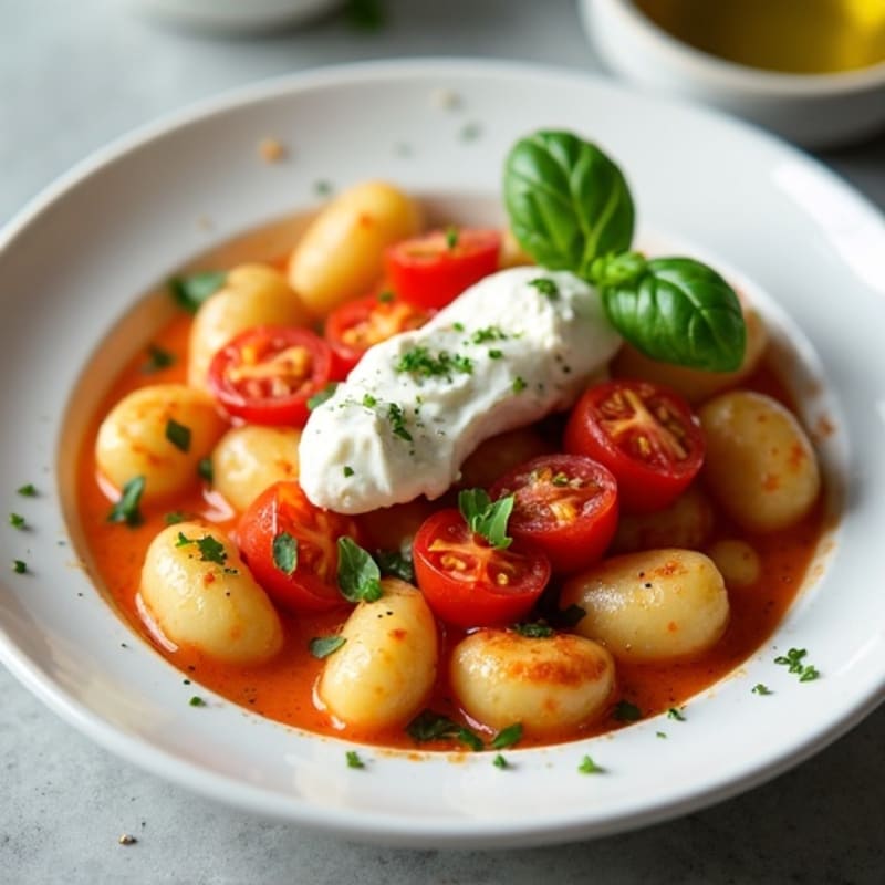 Creamy Baked Gnocchi with Roasted Cherry Tomatoes and Herb Cottage Cheese