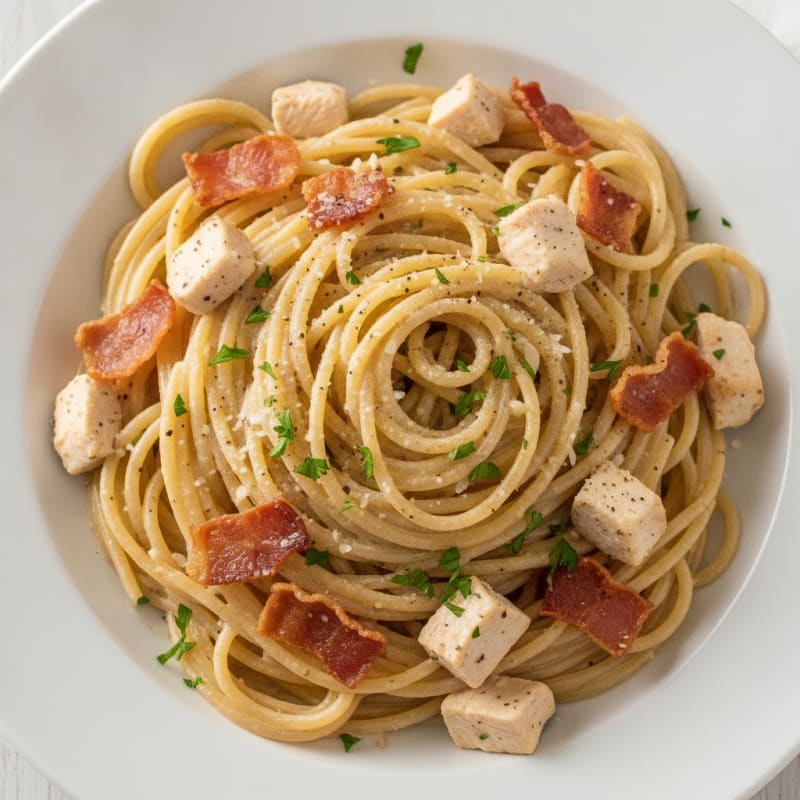 Classic Pasta Carbonara with Pancetta and Lean Chicken