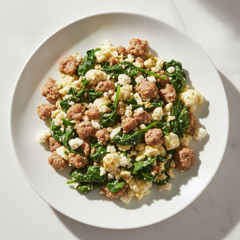 Egg White and Turkey Sausage Scramble with Spinach and Feta