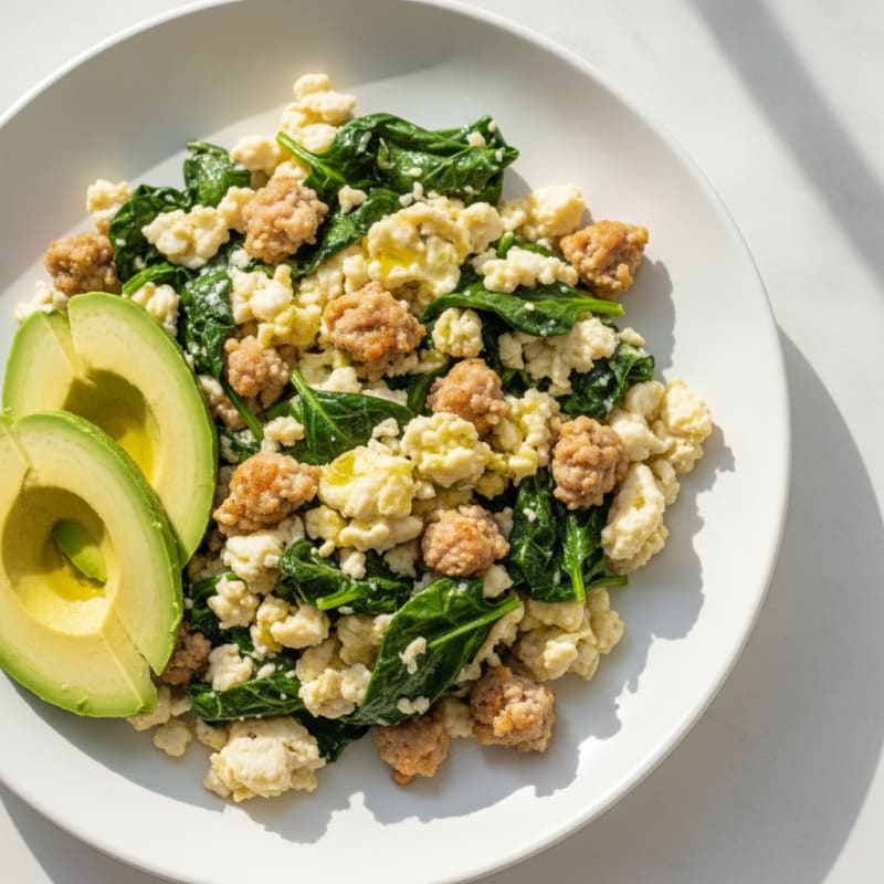 Egg White Scramble with Turkey Sausage and Spinach