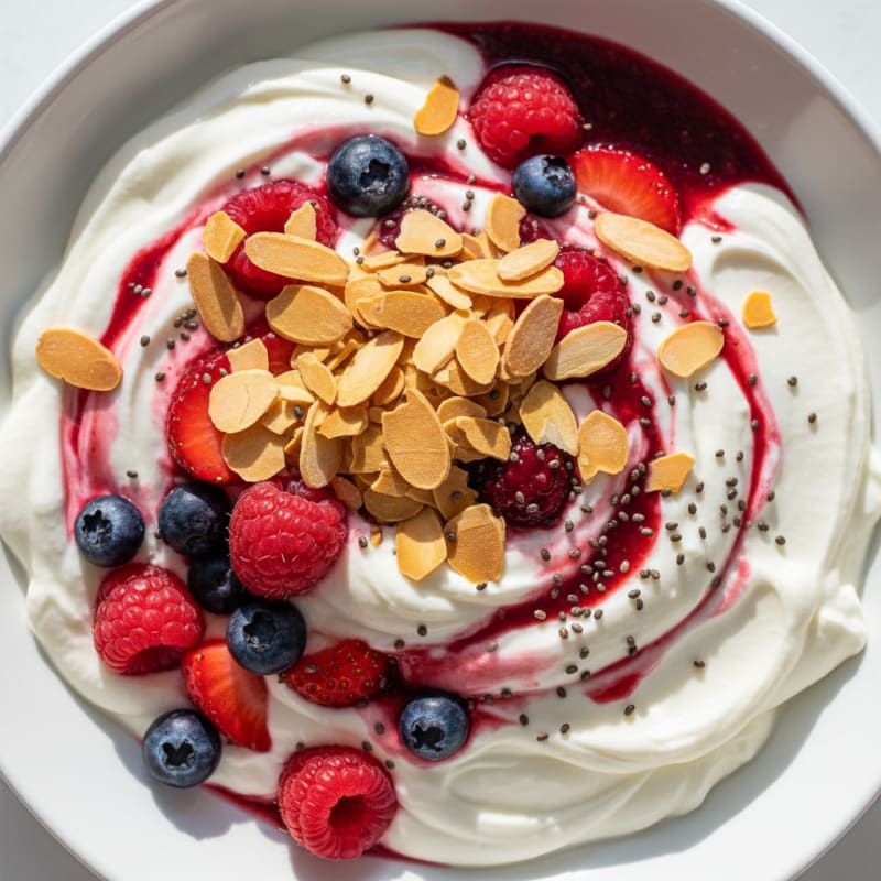 Greek Yogurt Protein Parfait with Mixed Berries and Almonds