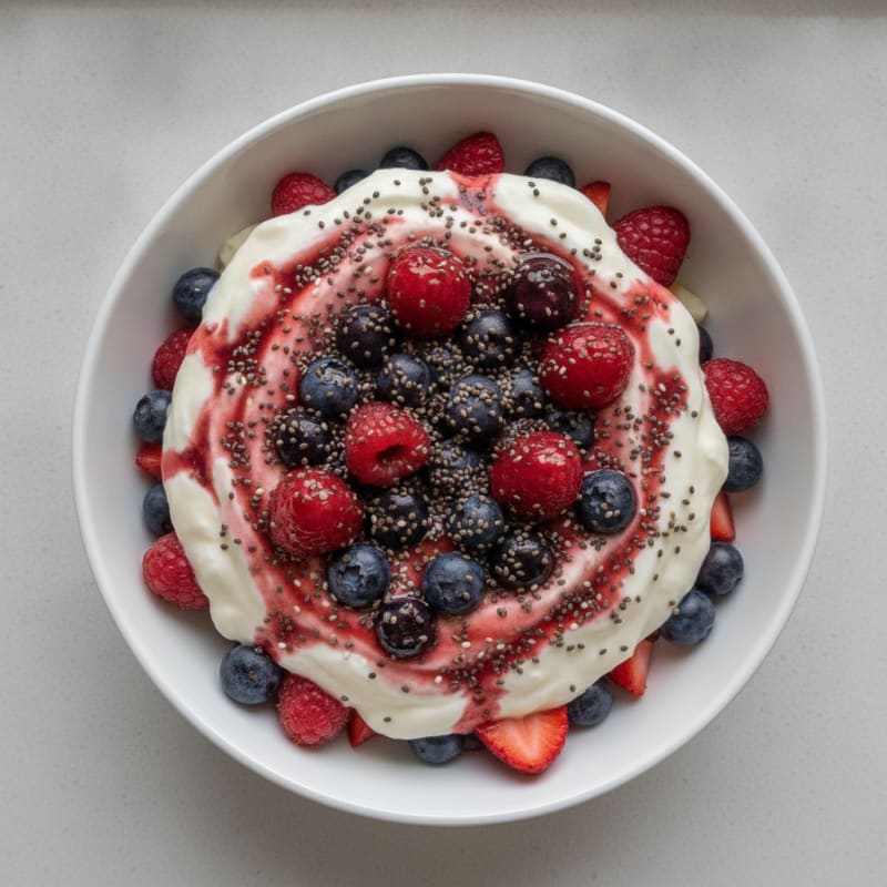 Greek Yogurt Protein Parfait with Mixed Berries and Chia Seeds
