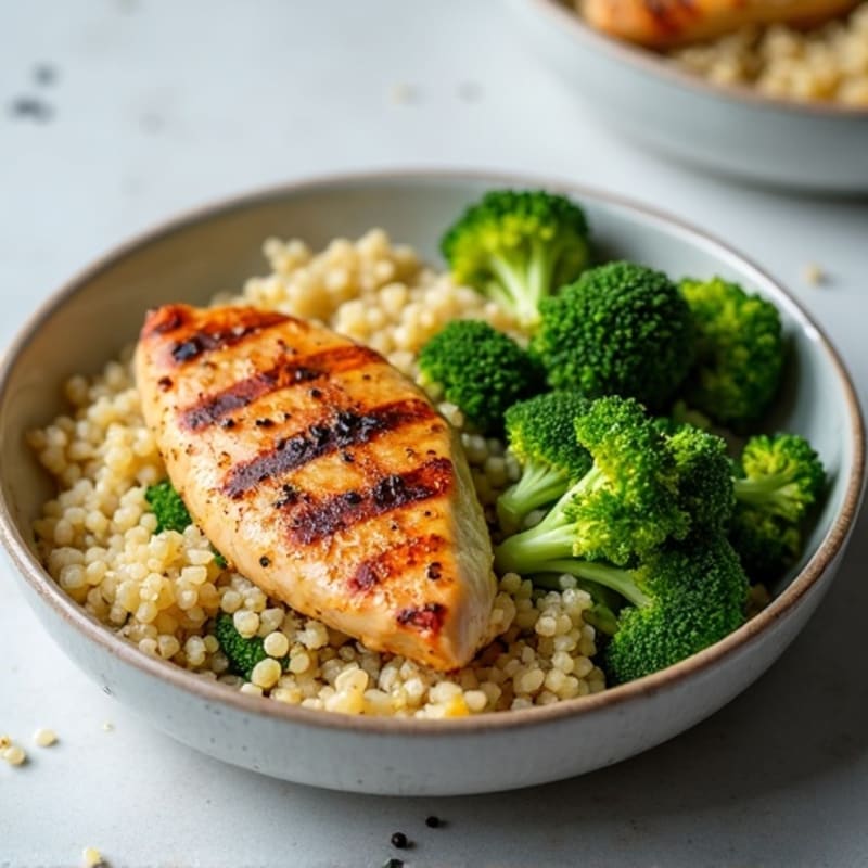 Grilled Chicken Breast with Roasted Broccoli and Quinoa