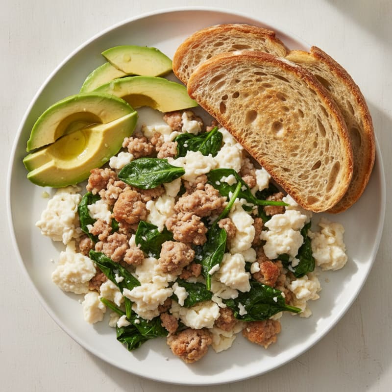 Egg White and Turkey Sausage Scramble with Spinach