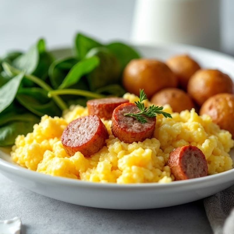 Egg White and Turkey Sausage Scramble with Roasted Potatoes
