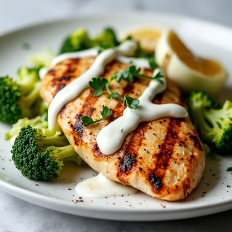 Grilled Chicken Breast with Crunchy Broccoli Slaw