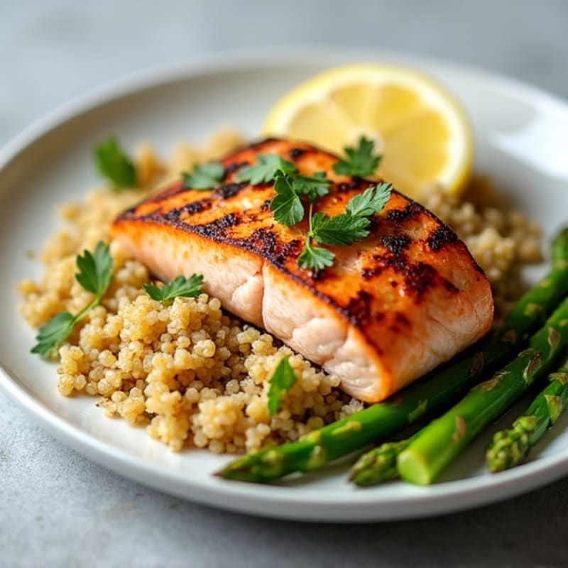 Seared Salmon with Quinoa and Roasted Asparagus
