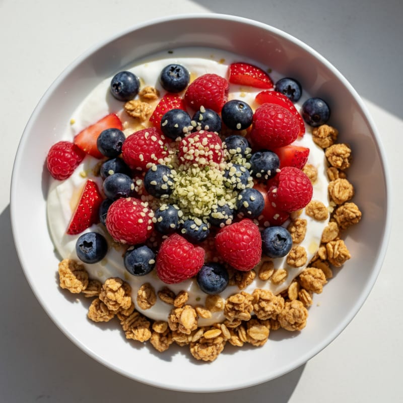 Creamy Greek Yogurt Parfait with Protein Granola and Mixed Berries