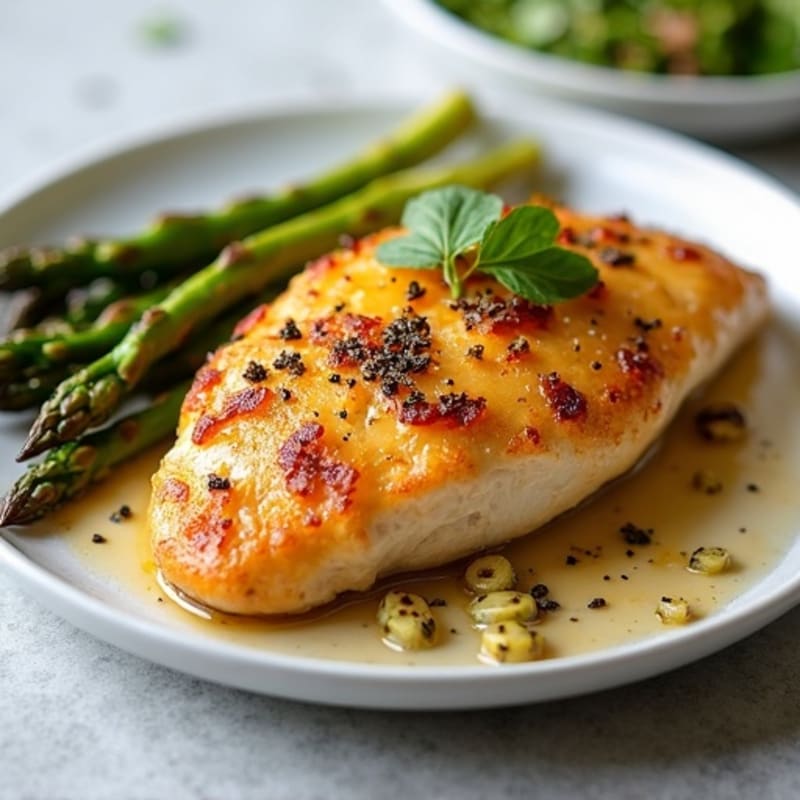 Crispy Lemon-Garlic Roasted Chicken with Roasted Asparagus