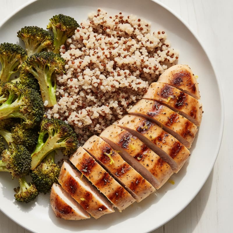 Grilled Chicken Breast with Quinoa and Roasted Broccoli