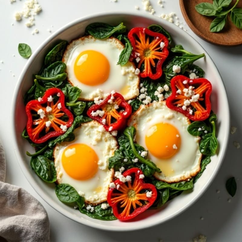 Sheet Pan Eggs with Roasted Bell Peppers and Spinach