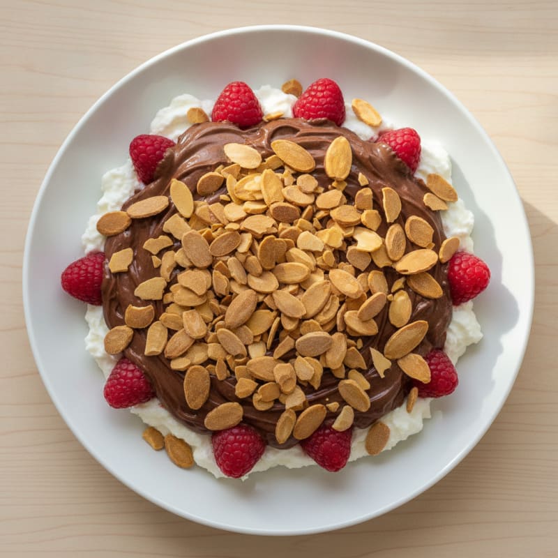 Chocolate Protein Greek Yogurt Parfait with Almonds