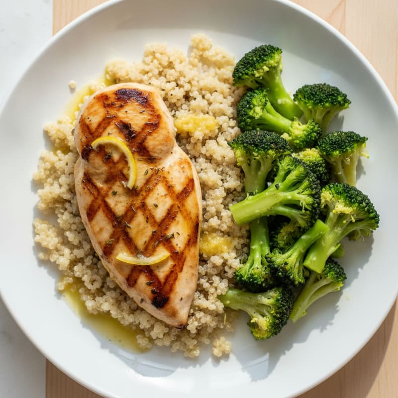 Grilled Chicken Breast with Quinoa and Steamed Broccoli