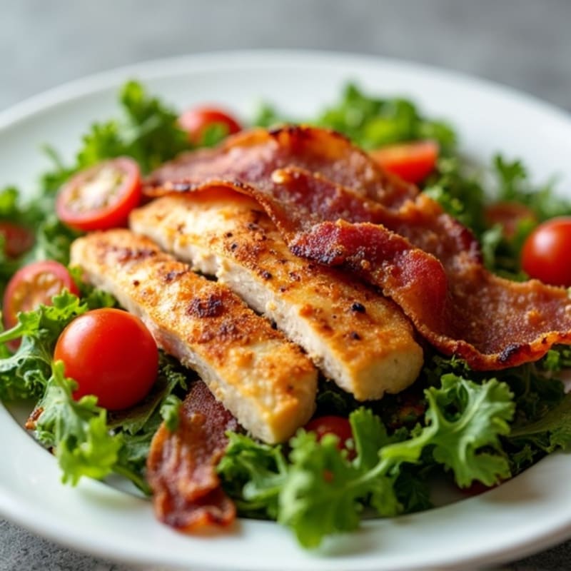 Crispy Chicken and Bacon Salad with Fresh Tomatoes and Greens