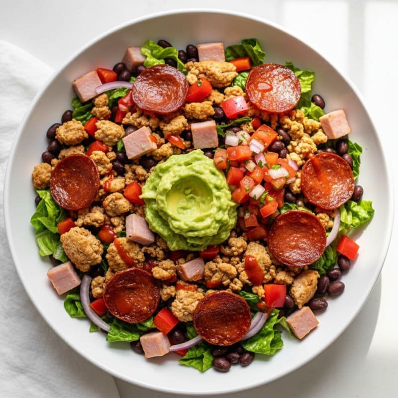 Ham and Pepperoni Taco Bowl with Black Beans