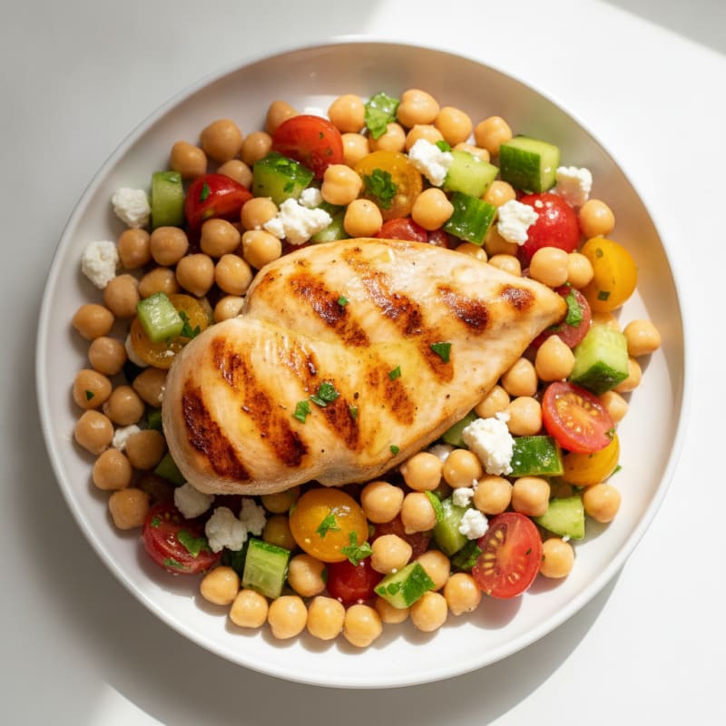 Grilled Chicken Breast with Chickpea Tomato Salad