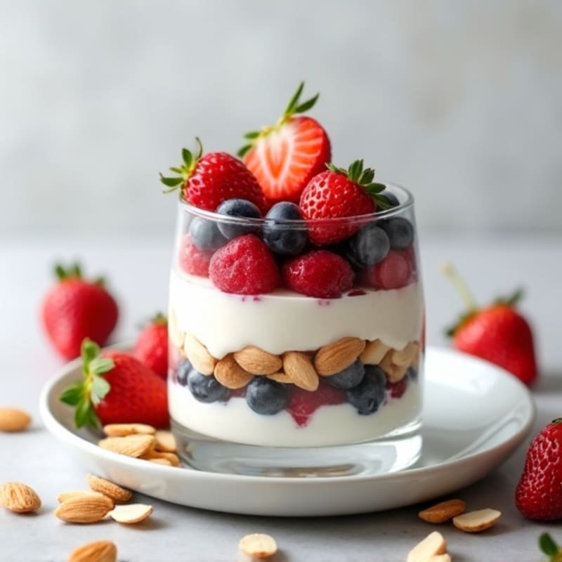 Greek Yogurt Protein Parfait with Almonds and Berries